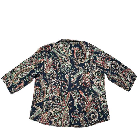 CHICOS No Iron Blue Pink Multi Paisley Button Up Shirt Size XL (3) *READ* - Picture 5 of 11